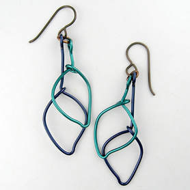 Navy & Kelly green color-coated copper wire petite leaf earrings